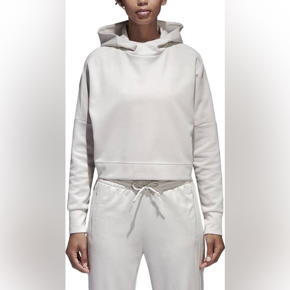 Adidas Hoodie Women's Size Medium  Beige Cropped Relaxed Fit Lightweight Sweater - Picture 5 of 14